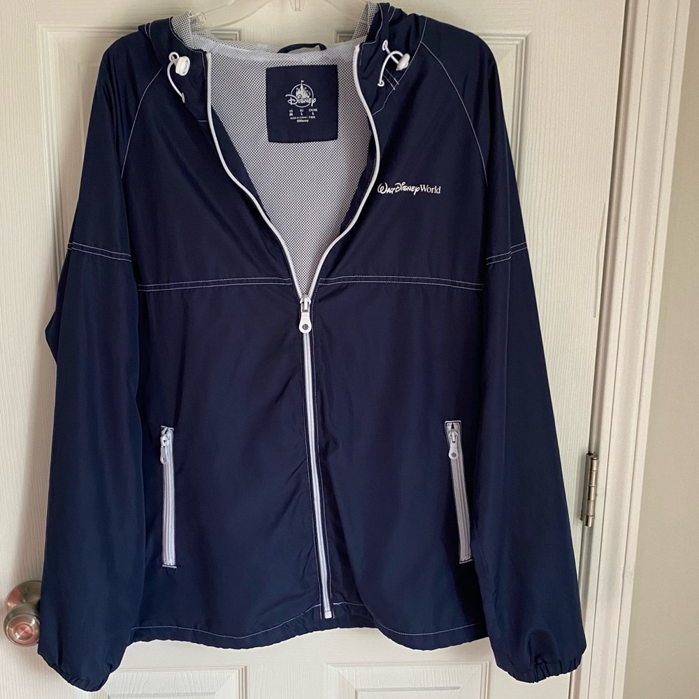 World of Disney Dark BlueWhite Medium Hooded Full Zip‎ Windbreaker Jacket Pocket